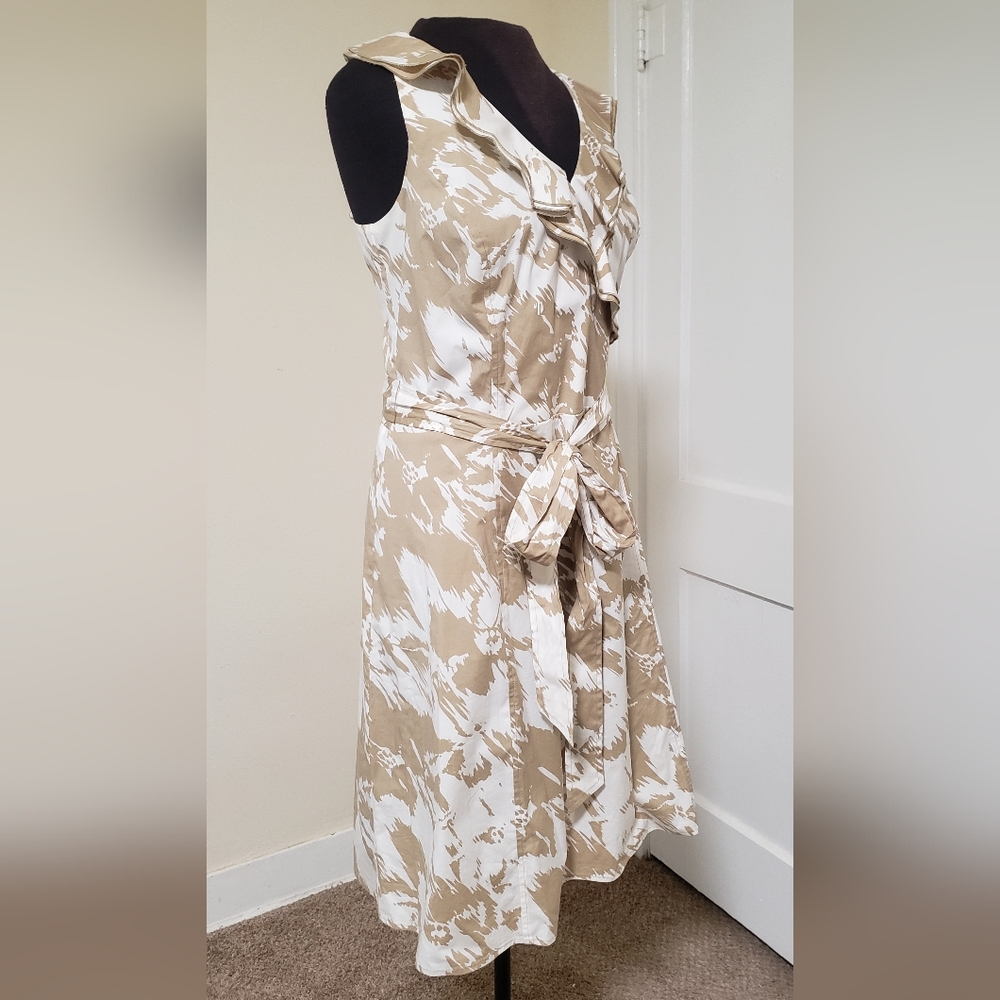 Tan and White A-Line Cowl Neck Dress - Ann Taylor - Size 18 - Picture 2 of 10